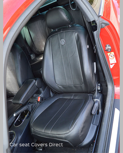 Volkswagen VW NEW Beetle Tailored Seat Covers - Black PVC with Grey Stitching