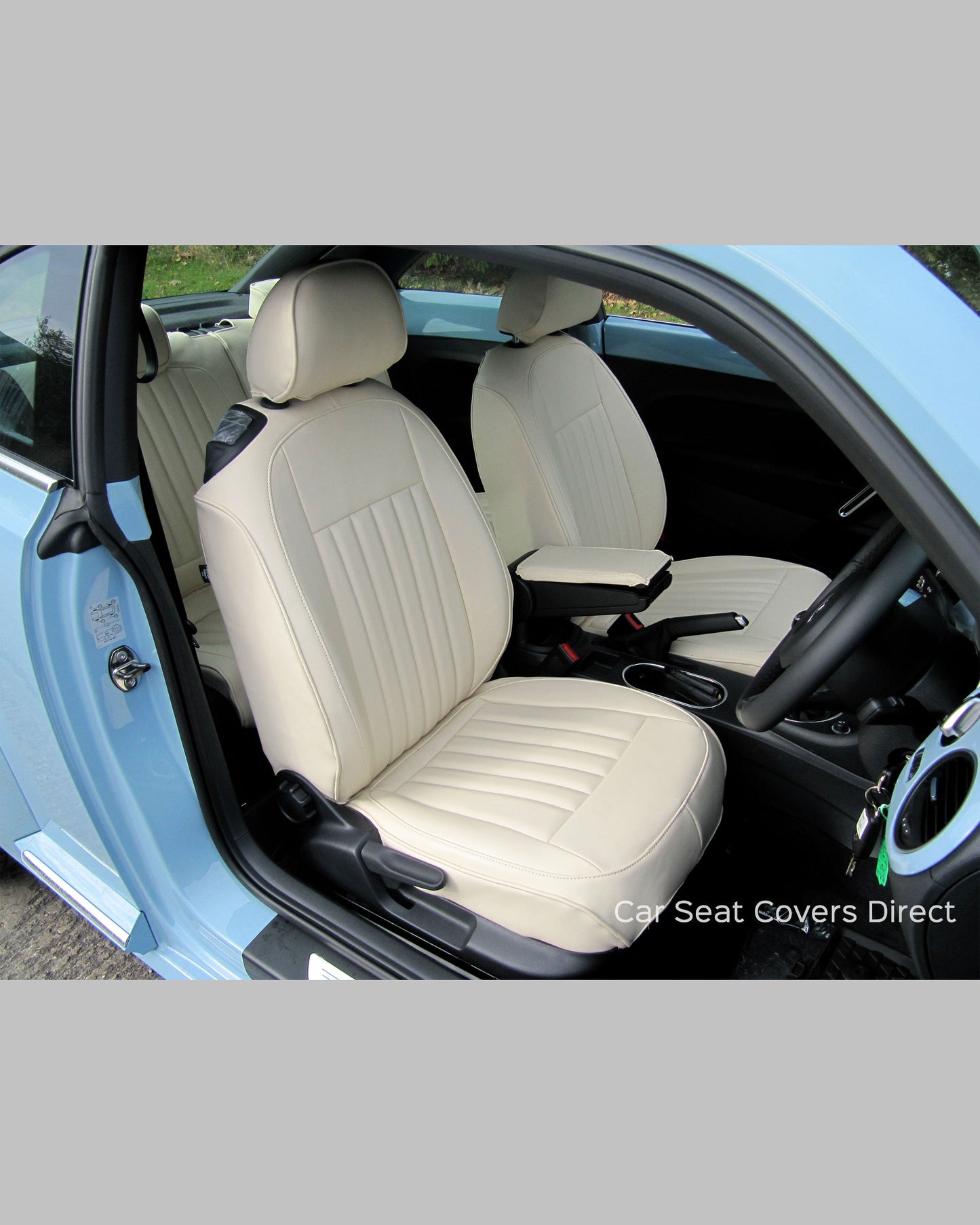 Volkswagen VW NEW Beetle Tailored Seat Covers - Creme Leatherette with matching piping