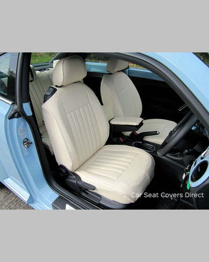Volkswagen VW NEW Beetle Tailored Seat Covers - Creme Leatherette with matching piping