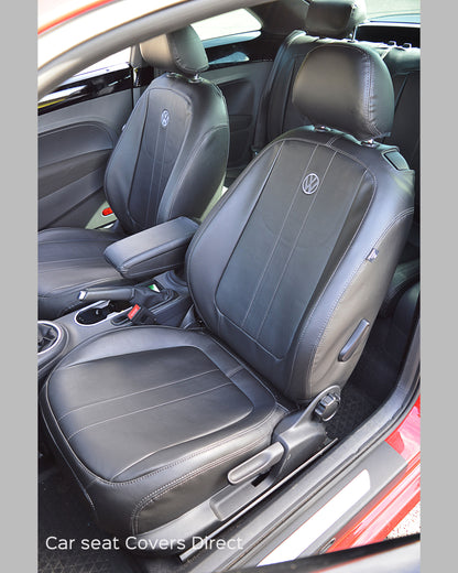Volkswagen VW NEW Beetle Tailored Seat Covers - Black PVC with Grey Stitching