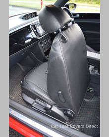 Volkswagen VW NEW Beetle Tailored Seat Covers - Black PVC with Grey Stitching
