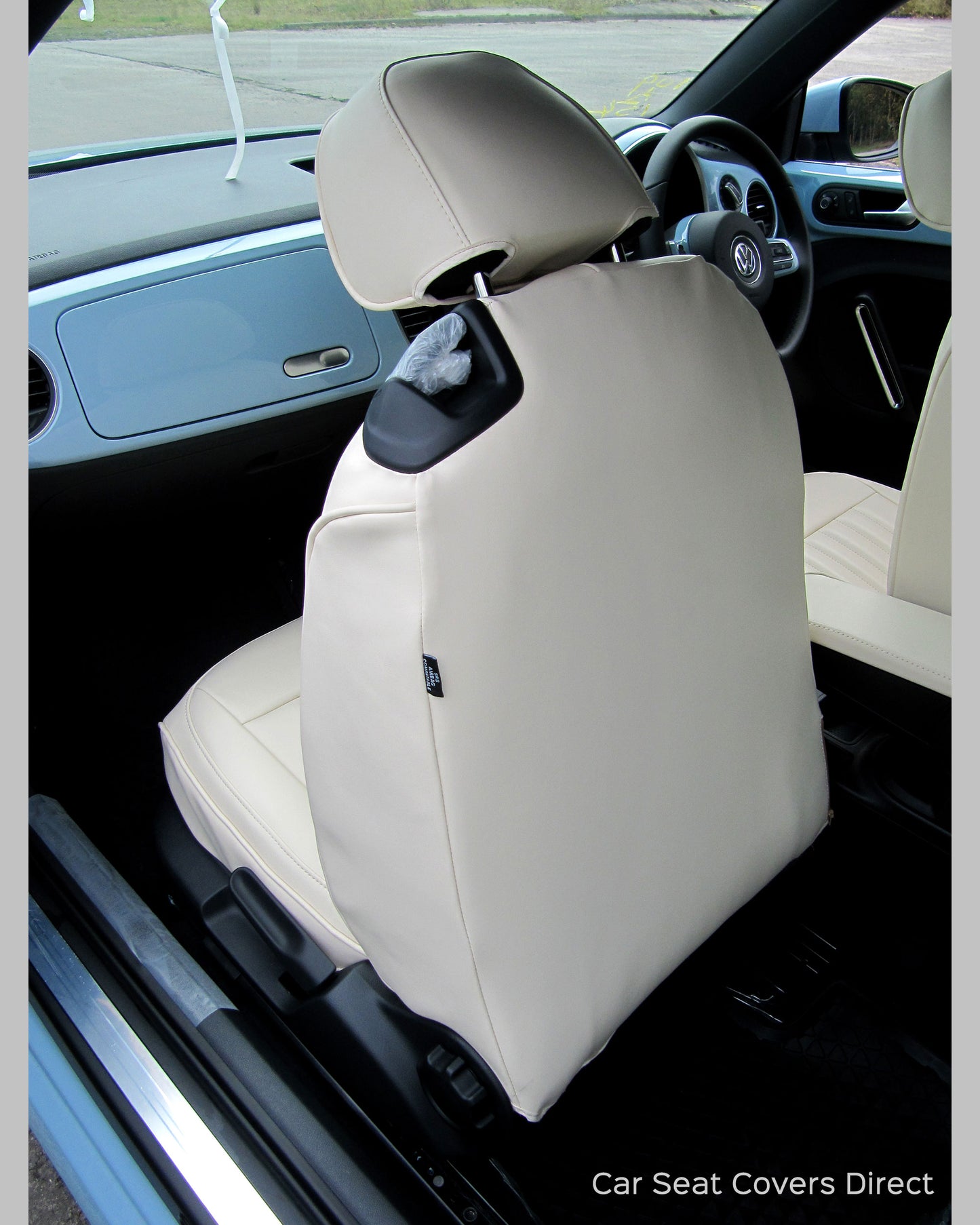Volkswagen VW NEW Beetle Tailored Seat Covers - Creme Leatherette with matching piping
