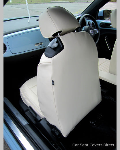 Volkswagen VW NEW Beetle Tailored Seat Covers - Creme Leatherette with matching piping