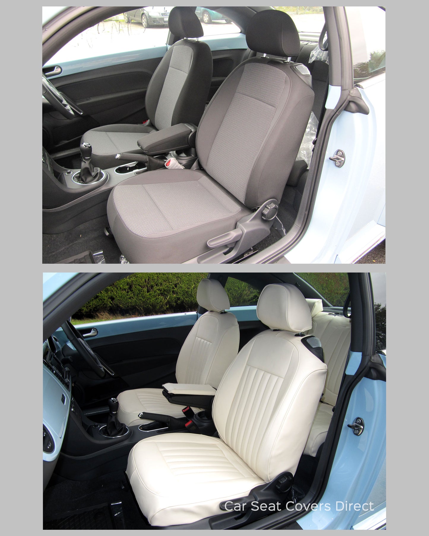 Volkswagen VW NEW Beetle Tailored Seat Covers - Creme Leatherette with matching piping