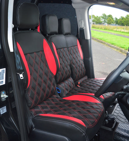 Citroen Berlingo Van Seat Covers - Black & Red With Diamond Stitching