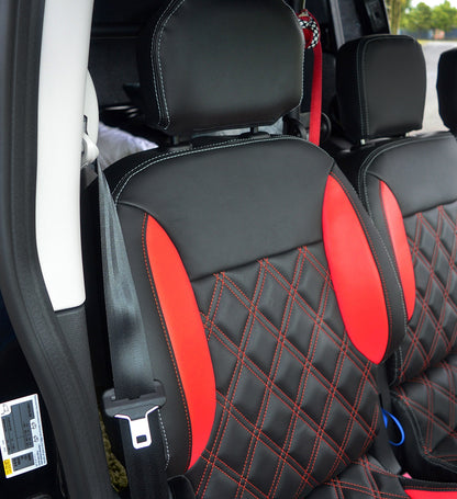 Citroen Berlingo Van Seat Covers - Black & Red With Diamond Stitching