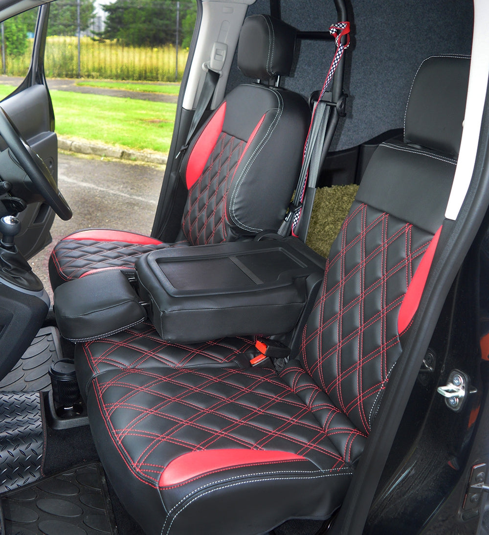 Citroen Berlingo Van Seat Covers - Black & Red With Diamond Stitching