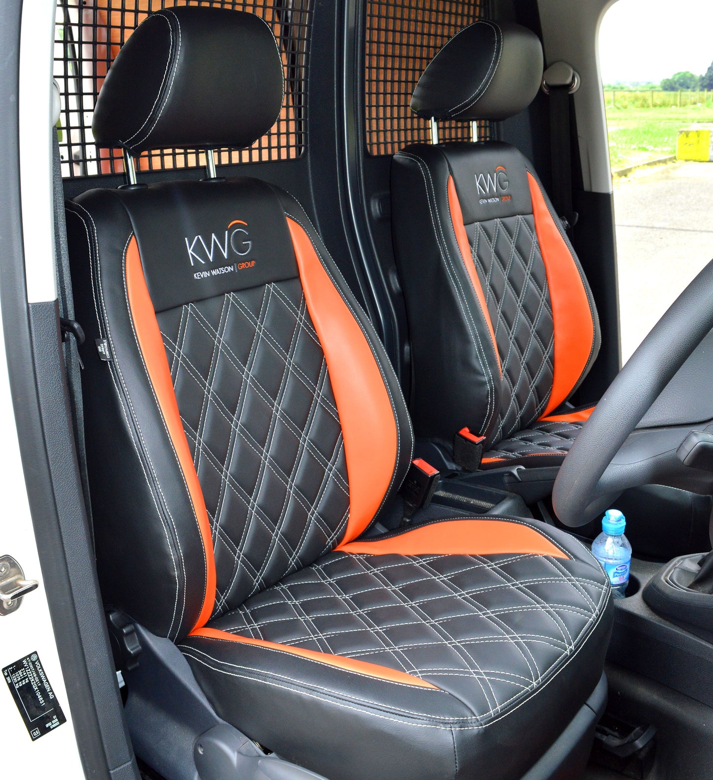 Volkswagen VW Caddy Tailored Van Seat Covers - Black & Orange Inserts