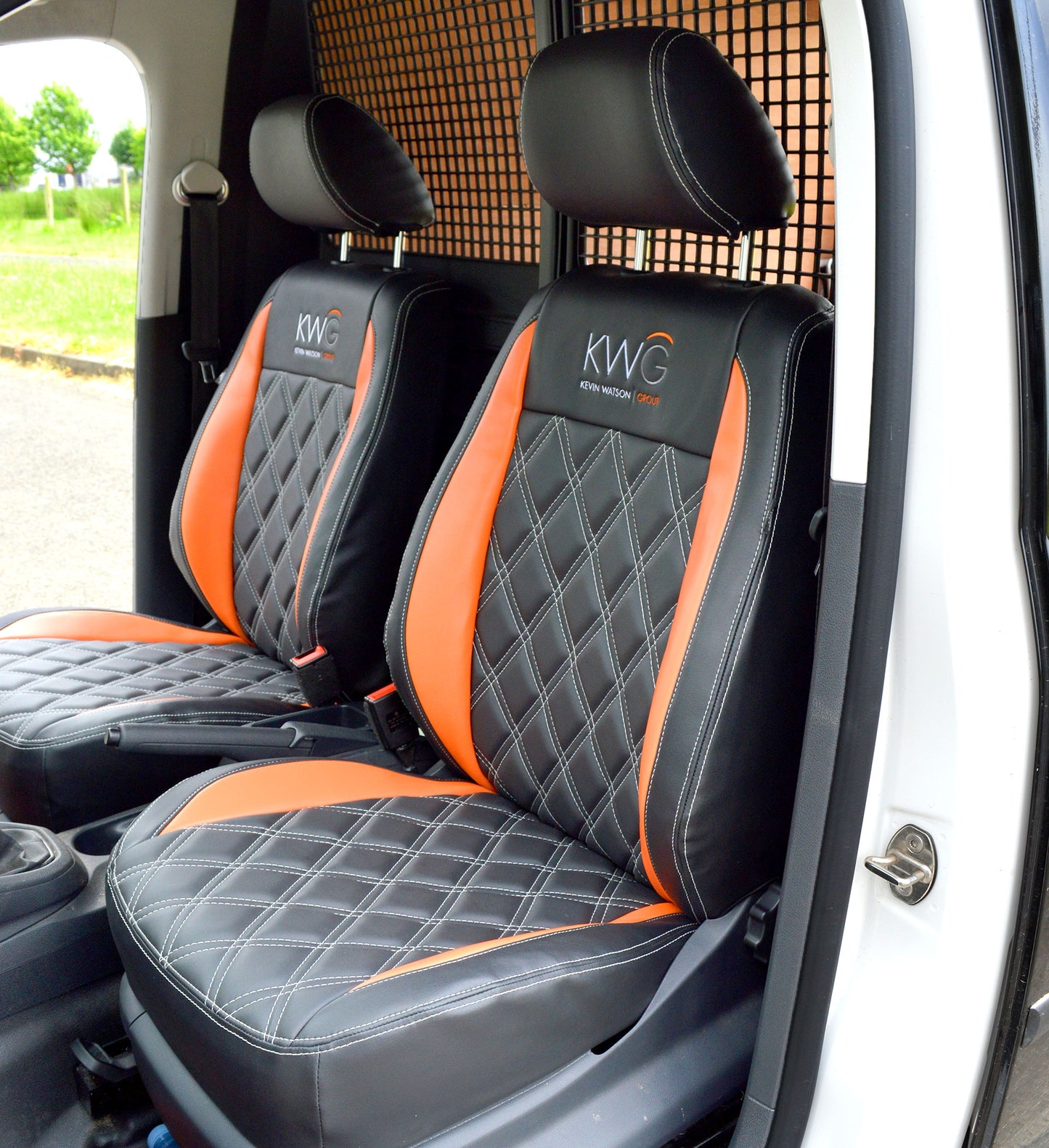 Volkswagen VW Caddy Tailored Van Seat Covers - Black & Orange Inserts