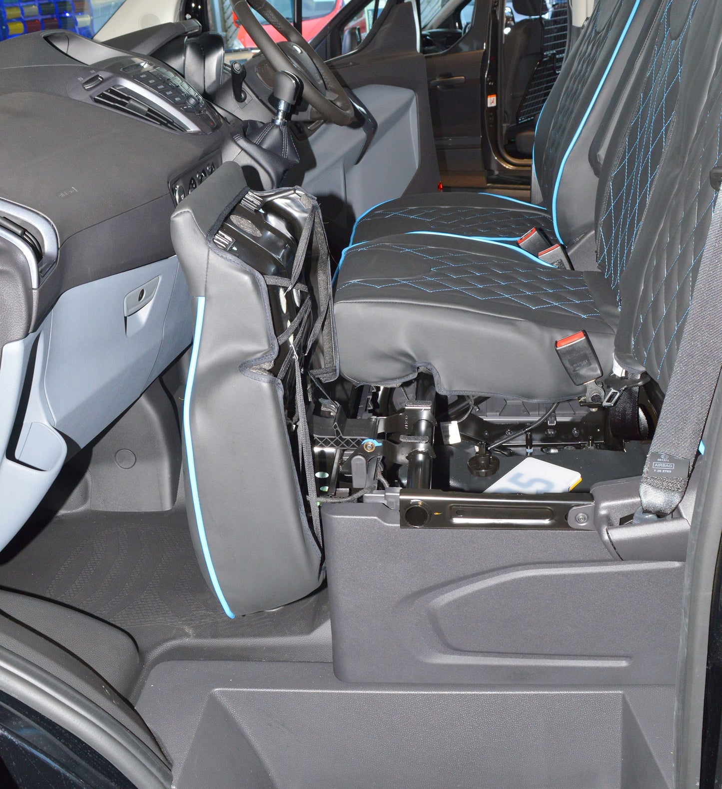 Ford Transit - Black Leatherette & Blue Piping