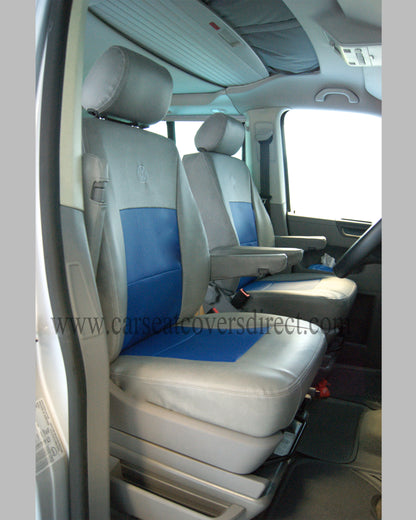 VW T5 California Seat Covers | Grey & Blue Leatherette UK Made