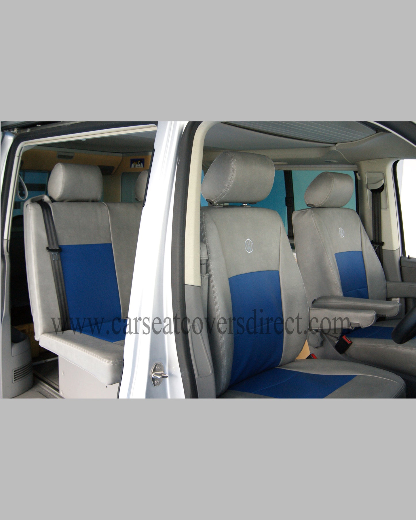 VW T5 California Seat Covers | Grey & Blue Leatherette UK Made
