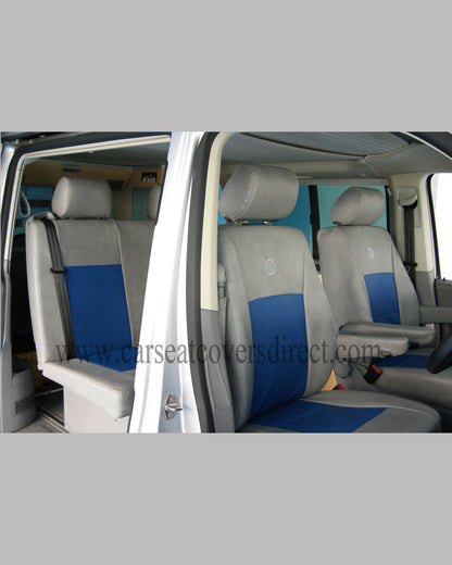 VW T5 California Seat Covers | Grey & Blue Leatherette UK Made