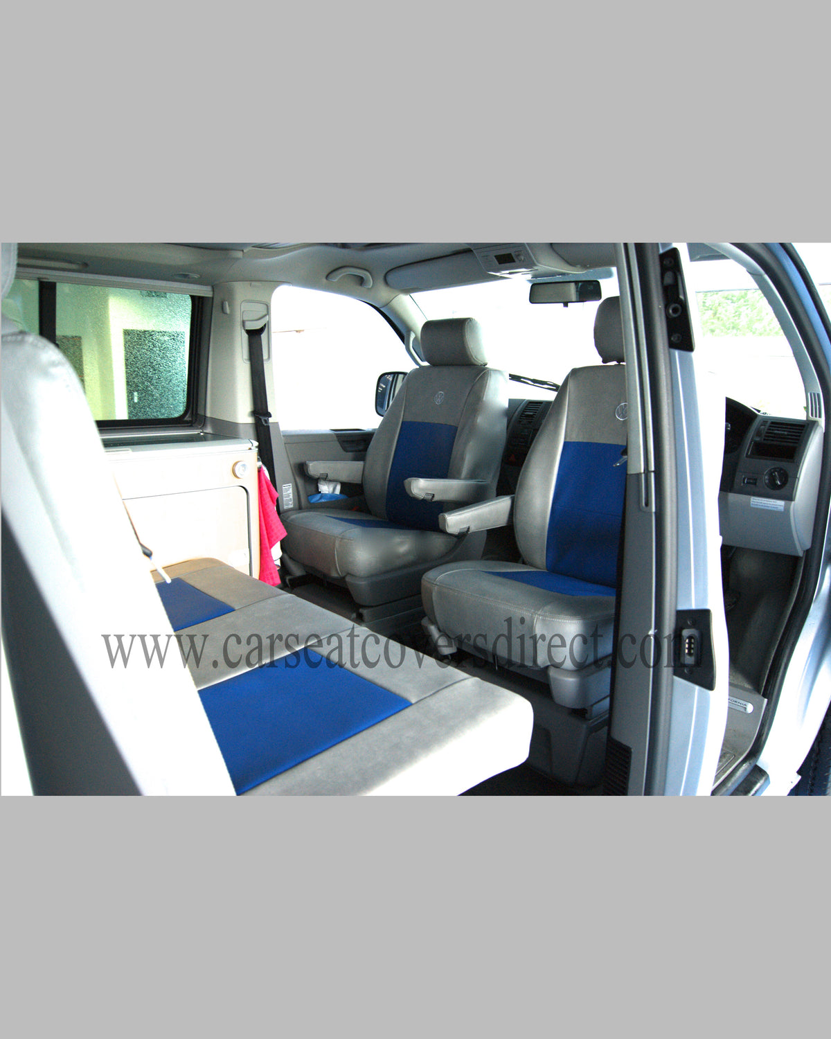 VW T5 California Seat Covers | Grey & Blue Leatherette UK Made