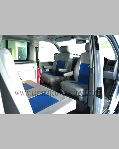 VW T5 California Seat Covers | Grey & Blue Leatherette UK Made