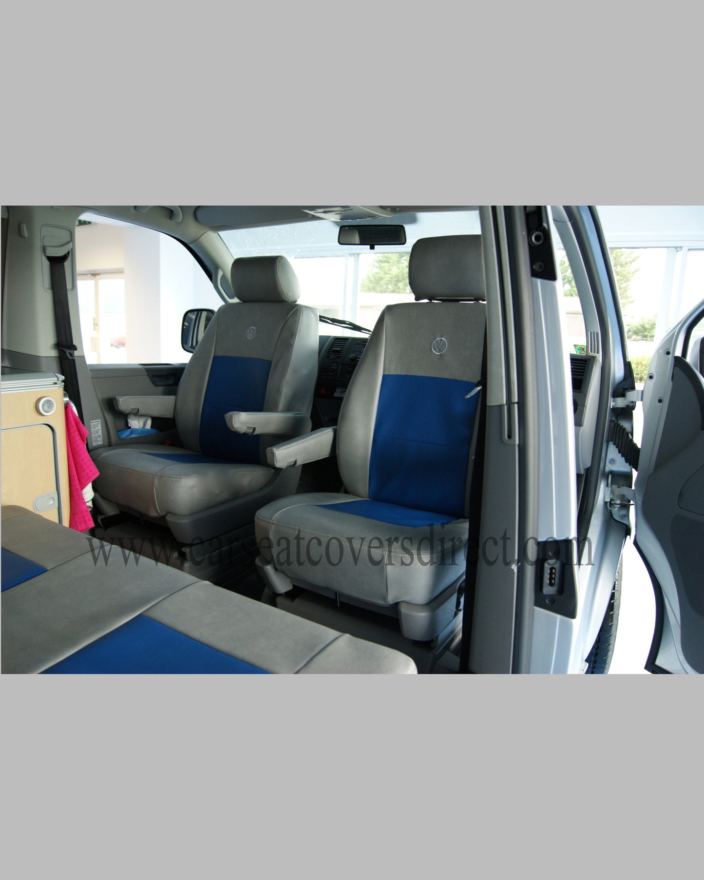 VW T5 California Seat Covers | Grey & Blue Leatherette UK Made