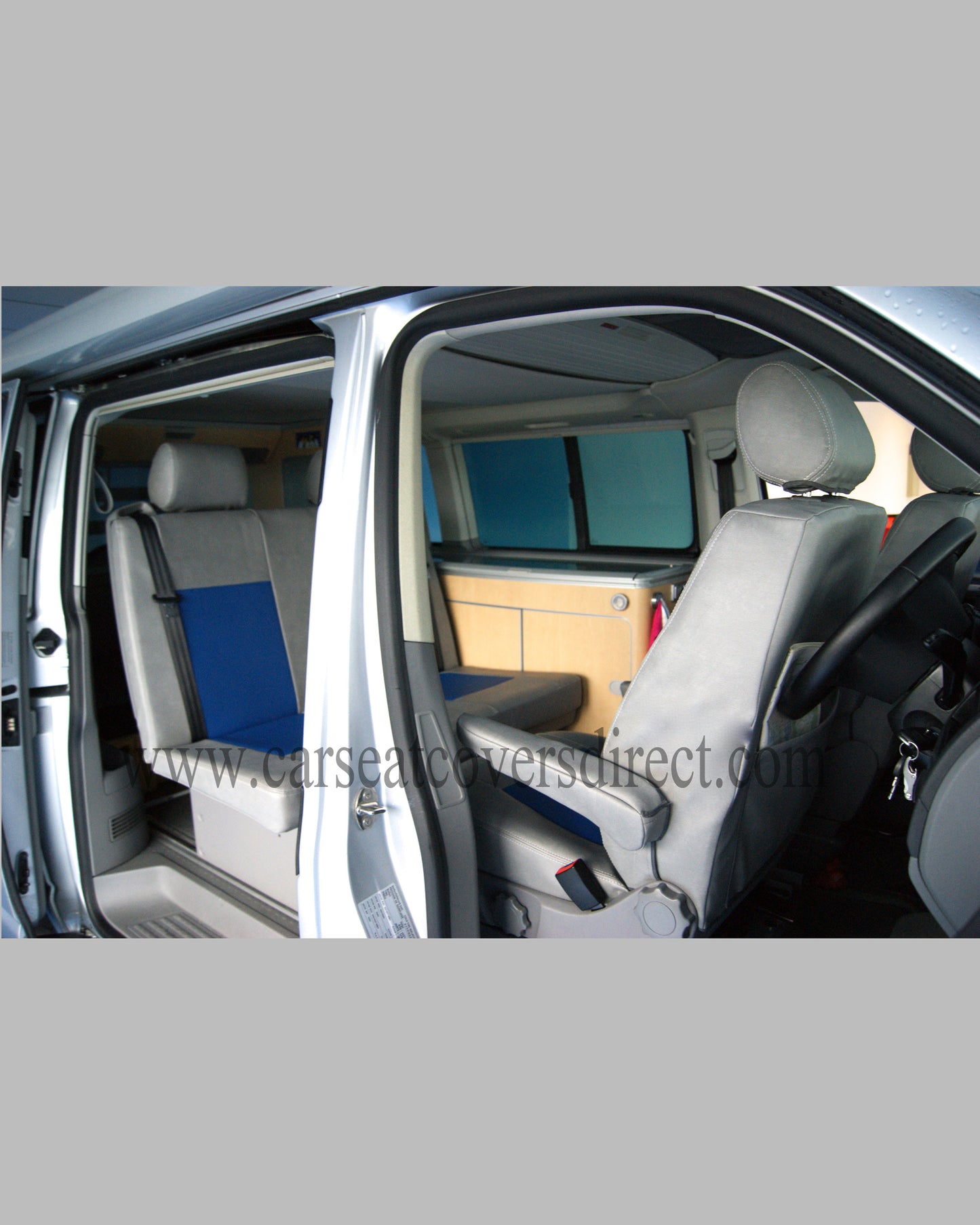 VW T5 California Seat Covers | Grey & Blue Leatherette UK Made