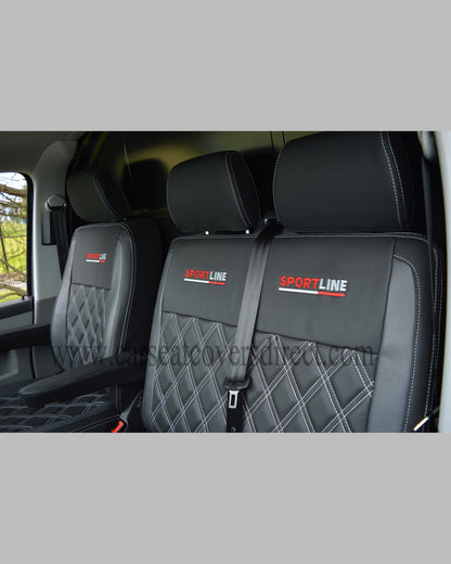 Volkswagen VW Transporter T6 Seat Covers - Charcoal & Modena Leatherette Diamonds with Sportline Logos