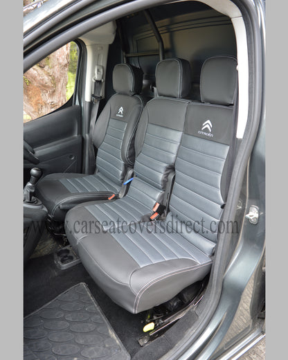 Citroen Berlingo Tailored Quilted Seat Covers - Charcoal & Modena Grey & Logos