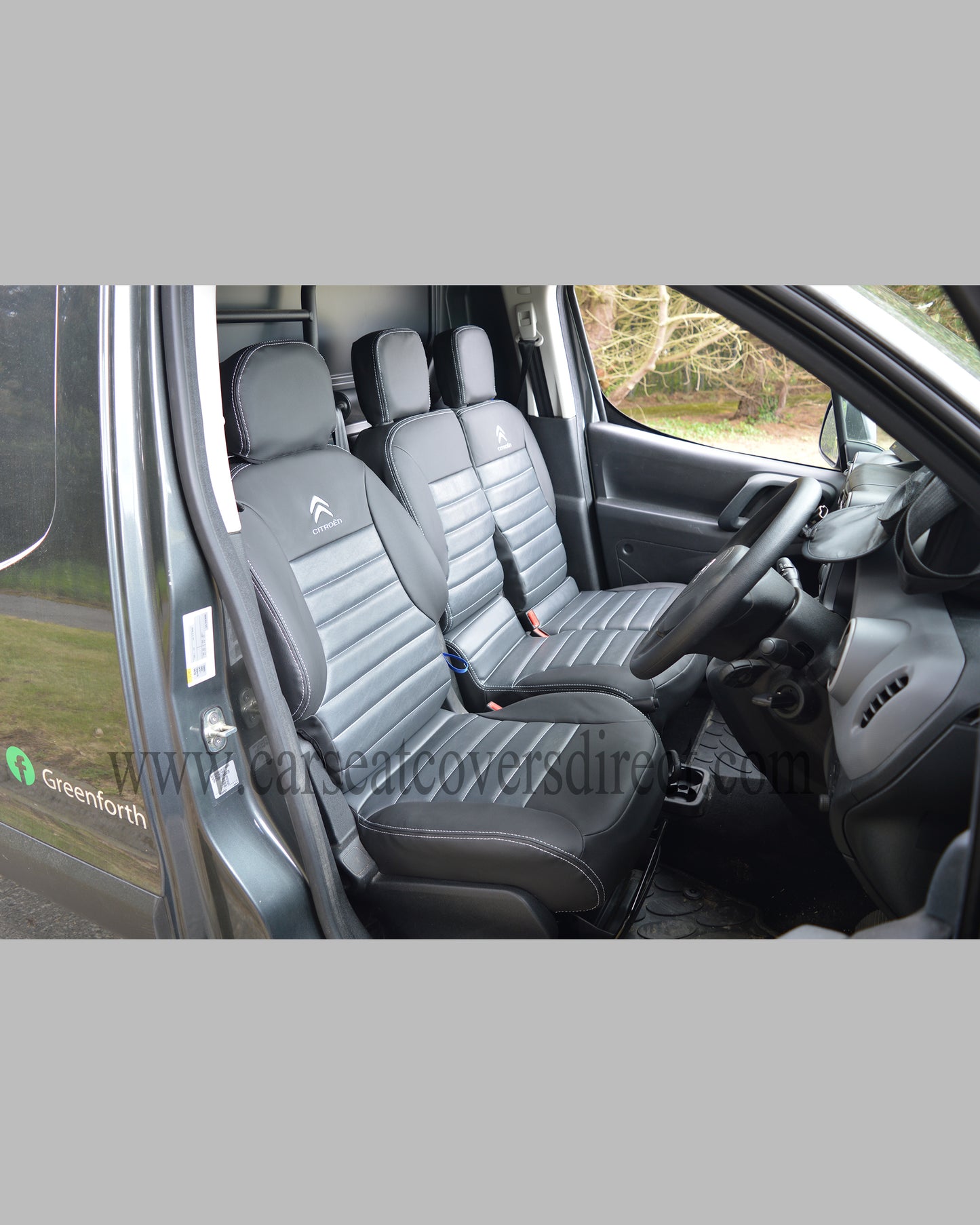 Citroen Berlingo Tailored Quilted Seat Covers - Charcoal & Modena Grey & Logos