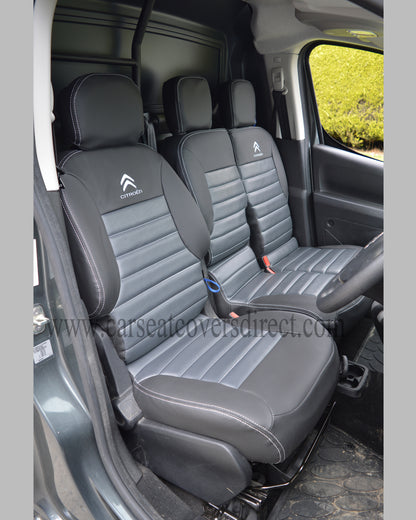 Citroen Berlingo Tailored Quilted Seat Covers - Charcoal & Modena Grey & Logos