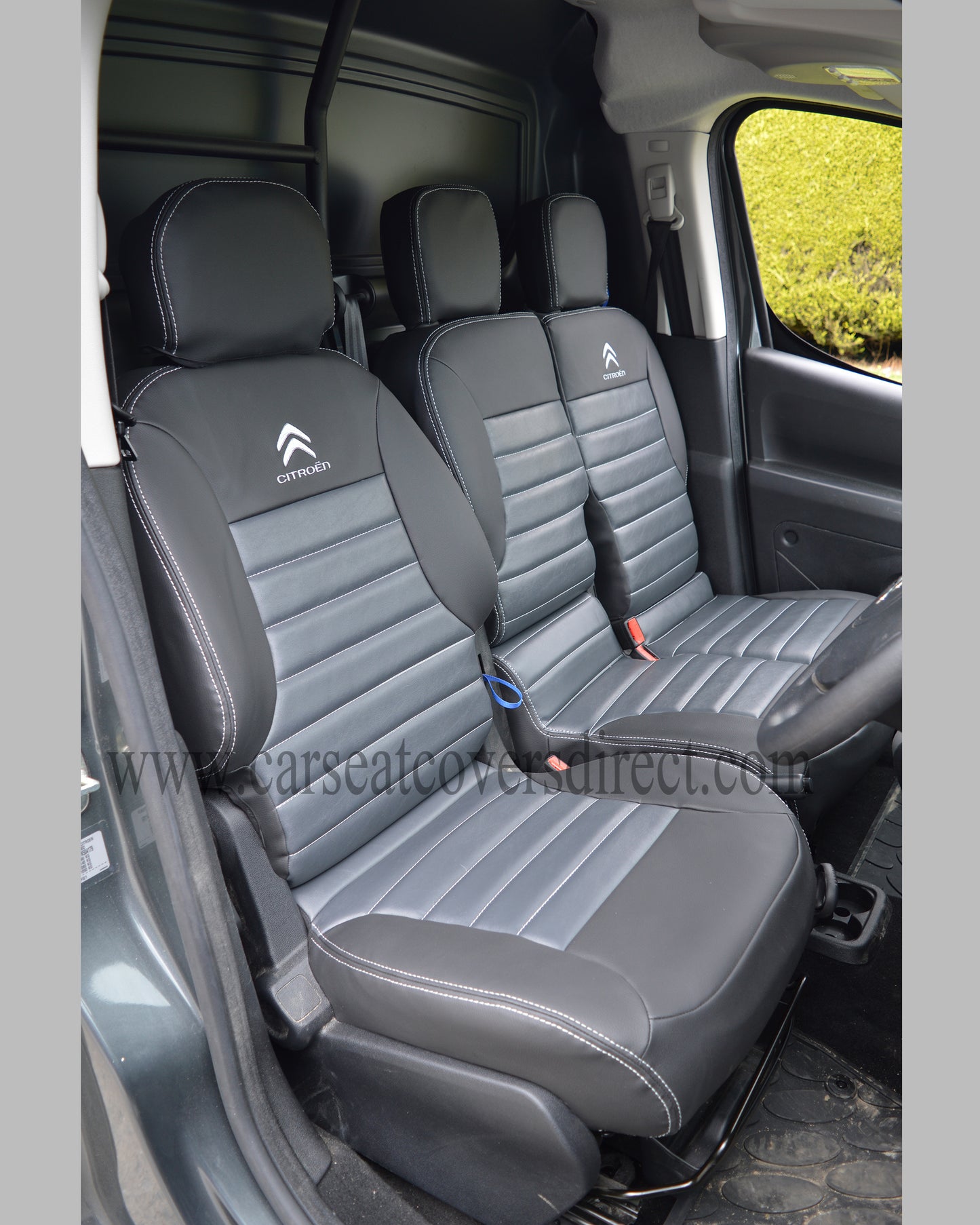 Citroen Berlingo Tailored Quilted Seat Covers - Charcoal & Modena Grey & Logos