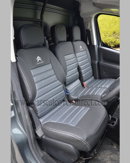 Citroen Berlingo Tailored Quilted Seat Covers - Charcoal & Modena Grey & Logos