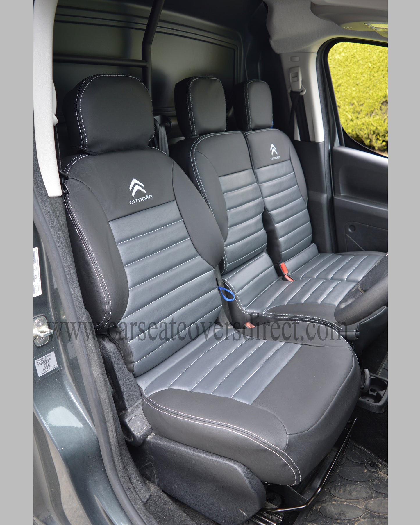Citroen Berlingo Tailored Quilted Seat Covers - Charcoal & Modena Grey & Logos