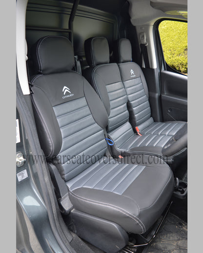 Citroen Berlingo Tailored Quilted Seat Covers - Charcoal & Modena Grey & Logos
