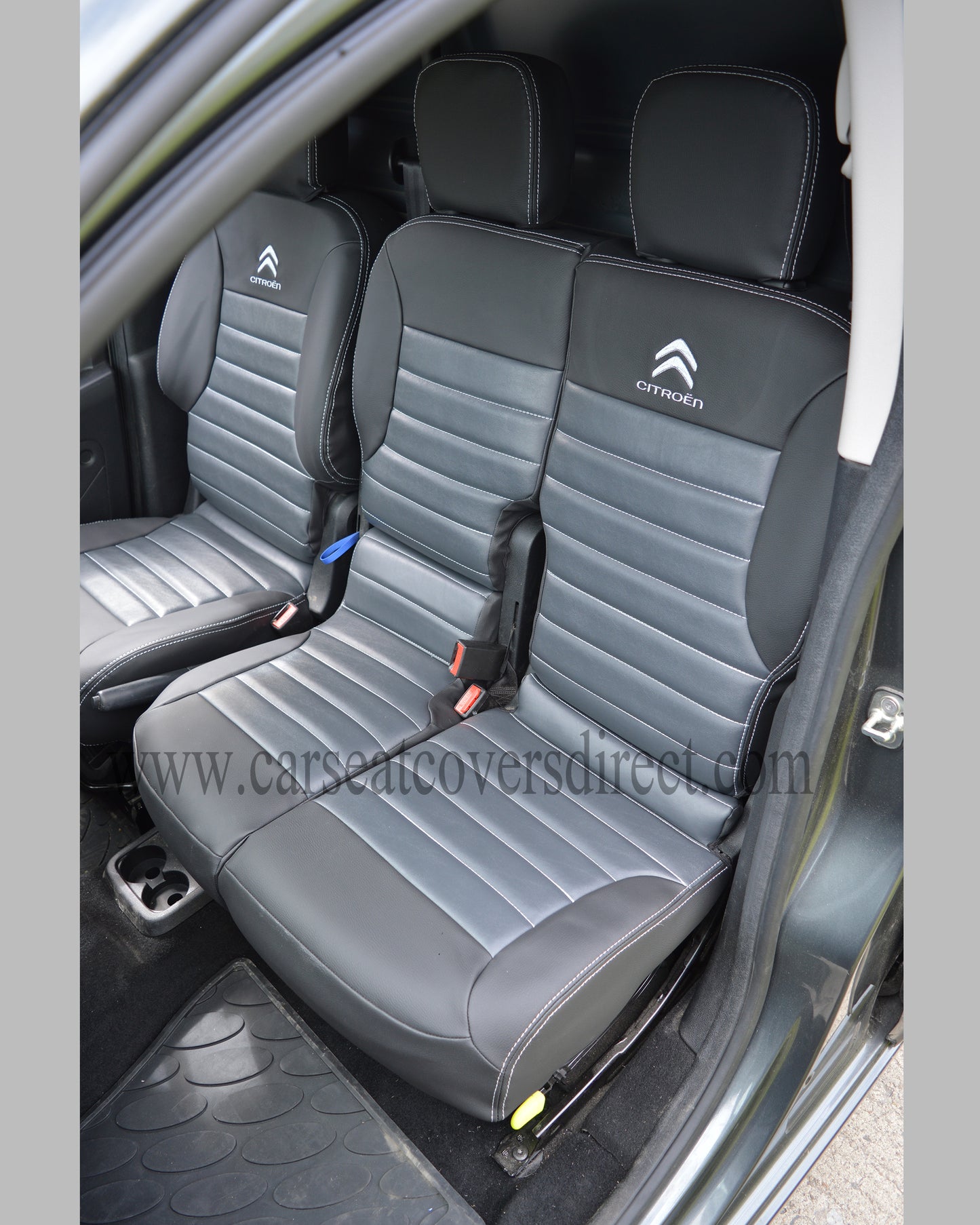 Citroen Berlingo Tailored Quilted Seat Covers - Charcoal & Modena Grey & Logos
