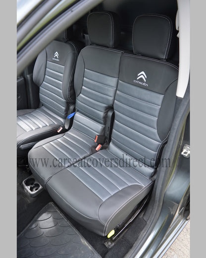 Citroen Berlingo Tailored Quilted Seat Covers - Charcoal & Modena Grey & Logos