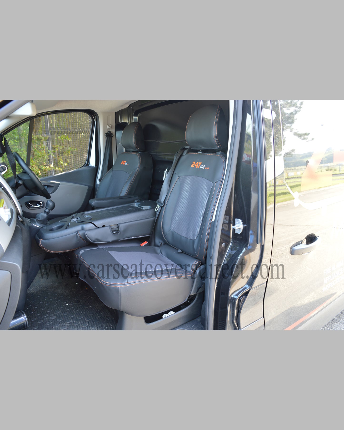 Opel Vivaro Seat Covers - Black Leatherette with Cloth Centres (3rd Gen)