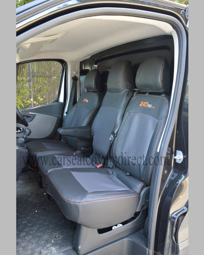 Opel Vivaro Seat Covers - Black Leatherette with Cloth Centres (3rd Gen)