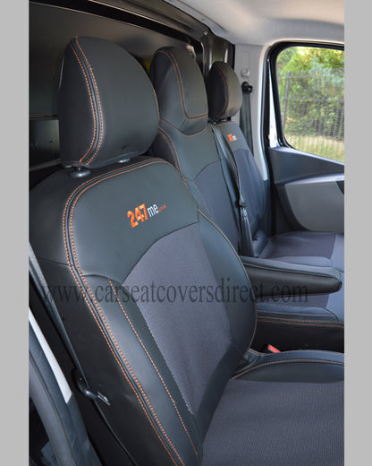 Opel Vivaro Seat Covers - Black Leatherette with Cloth Centres (3rd Gen)