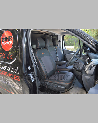 Opel Vivaro Seat Covers - Black Leatherette with Cloth Centres (3rd Gen)