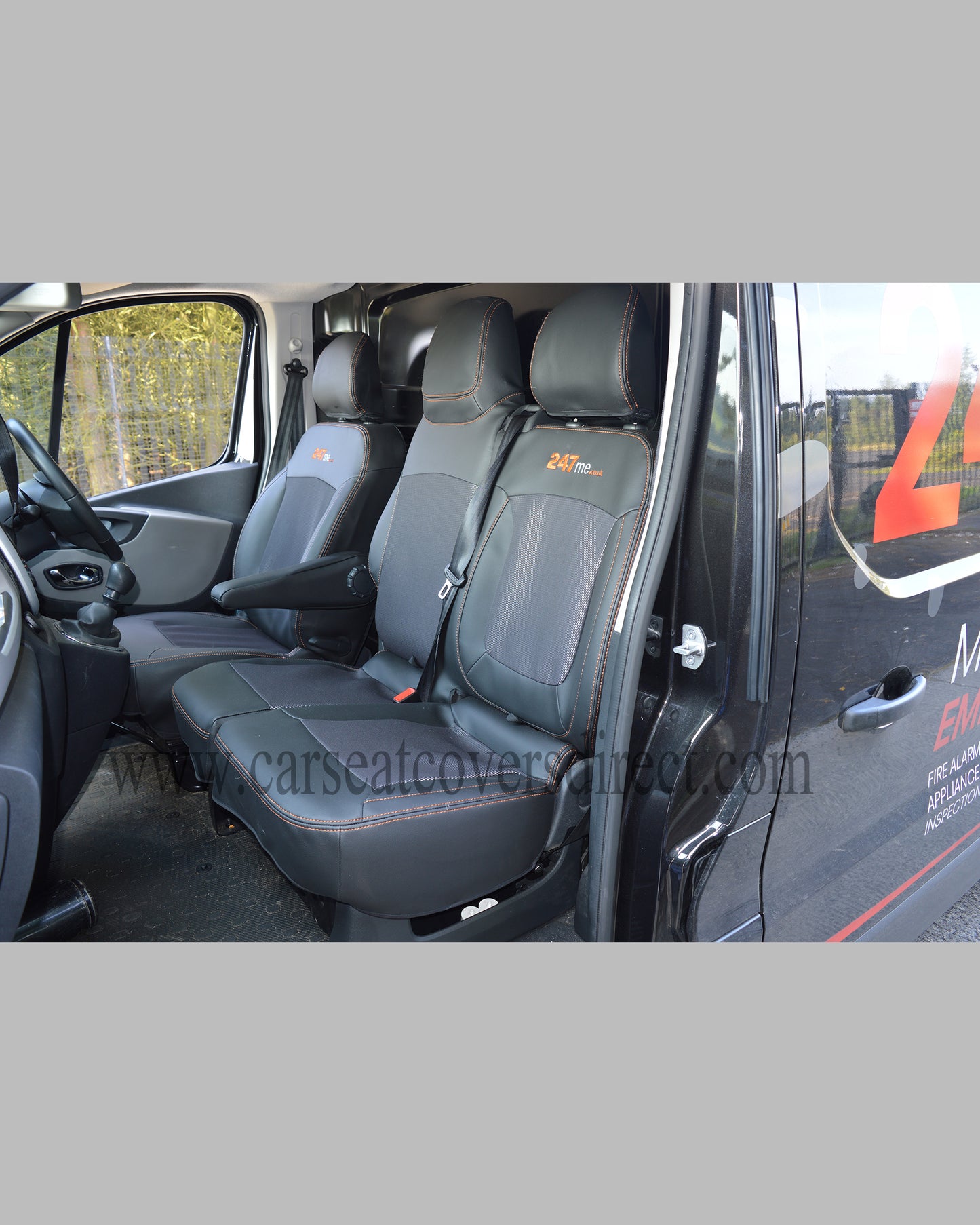 Opel Vivaro Seat Covers - Black Leatherette with Cloth Centres (3rd Gen)