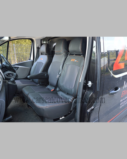 Opel Vivaro Seat Covers - Black Leatherette with Cloth Centres (3rd Gen)