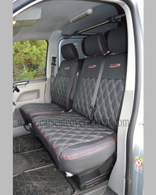 Volkswagen VW Transporter T6 Tailored Seat Covers - Charcoal Diamond Quilting with Sportline Logos