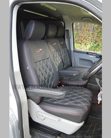 Volkswagen VW Transporter T6 Tailored Seat Covers - Charcoal Diamond Quilting with Sportline Logos