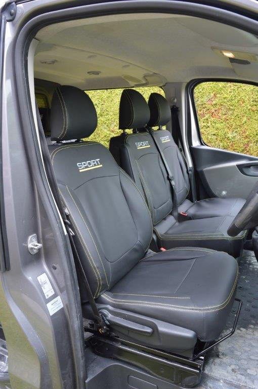 Vauxhall / Opel Vivaro - Black Leatherette Covers With Yellow Stitching & Logo