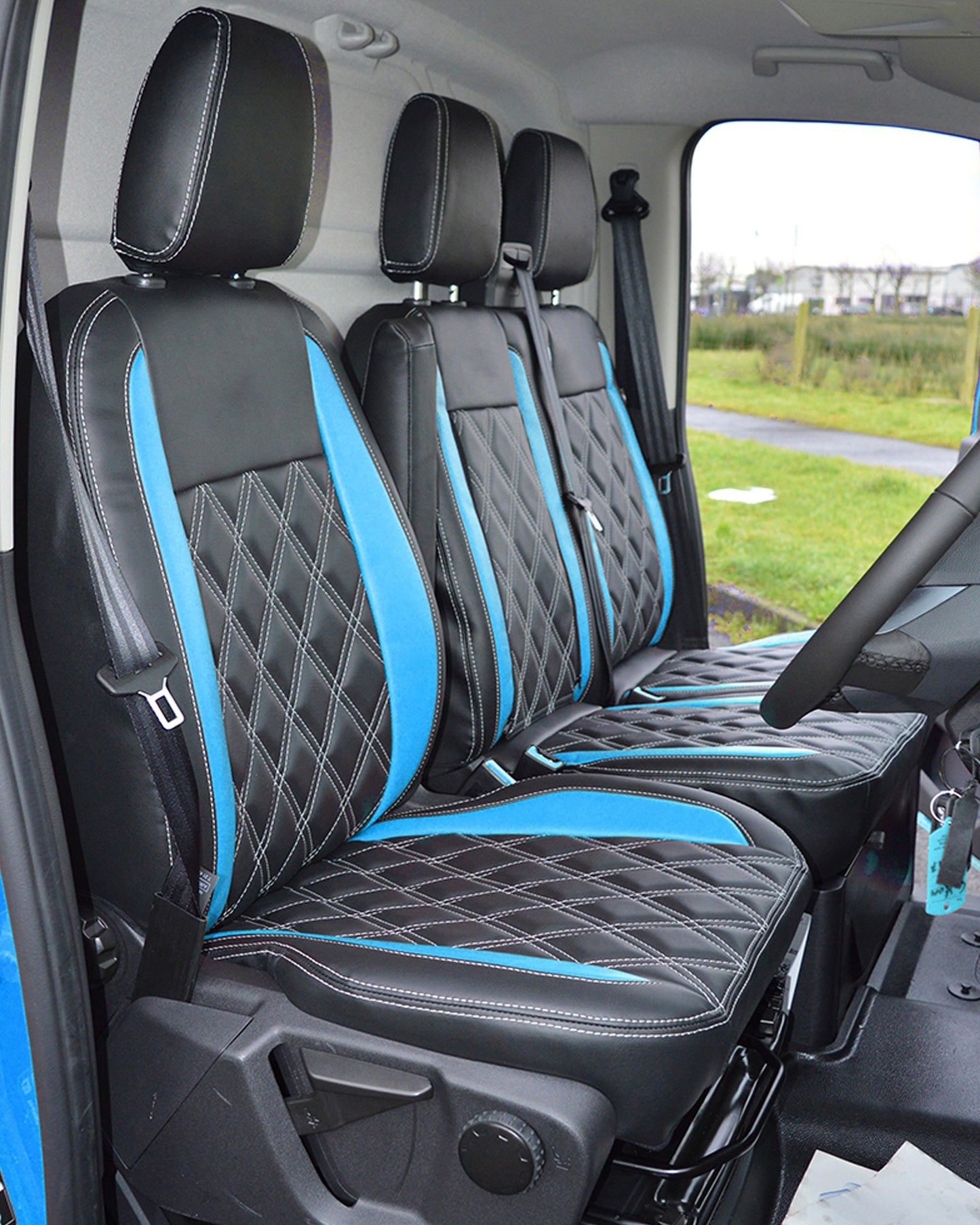 Ford Transit Black Leatherette With Blue Inserts & Logos