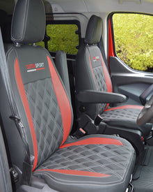 Ford Transit Sport Crewcab Tailored Seat Covers - Black & Red Leatherette Diamonds & Logos