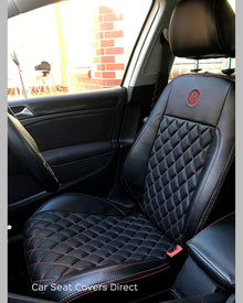Volkswagen VW Golf MK5 / MK6 Tailored Seat Covers - Black with Diamonds & Red Stitching