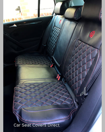 Volkswagen VW Golf MK5 / MK6 Tailored Seat Covers - Black with Diamonds & Red Stitching