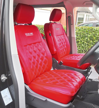 VW Transporter T6 Highline Kombi Seat Covers Red Diamond Quilted
