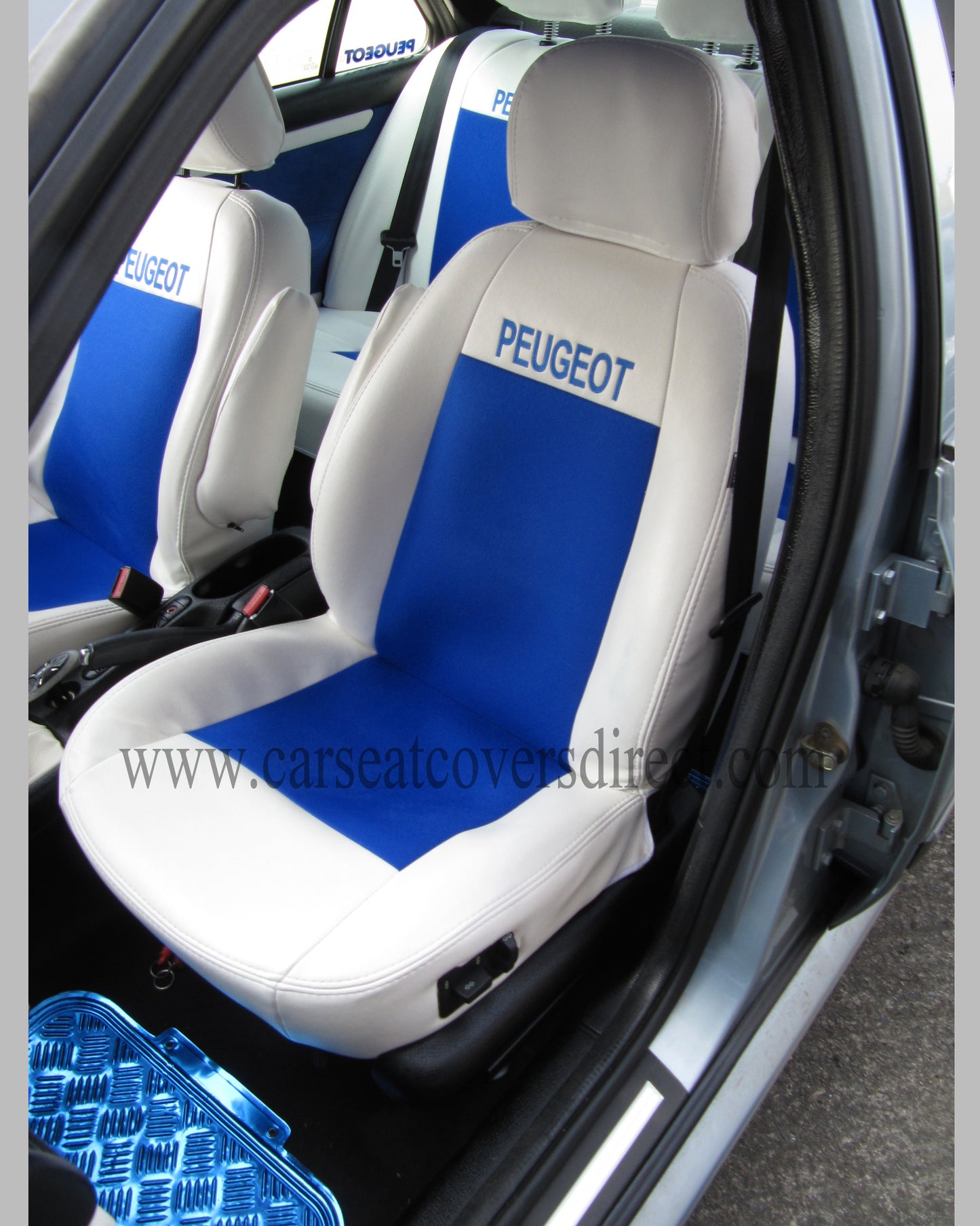 Peugeot 406 White And Blue Leatherette Seat Covers