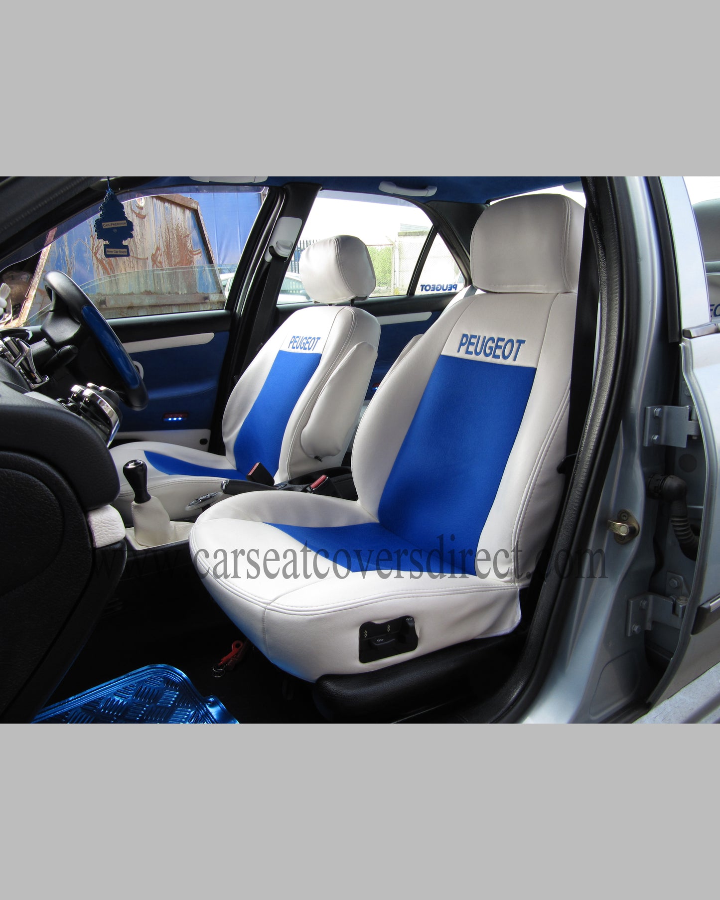 Peugeot 406 White And Blue Leatherette Seat Covers