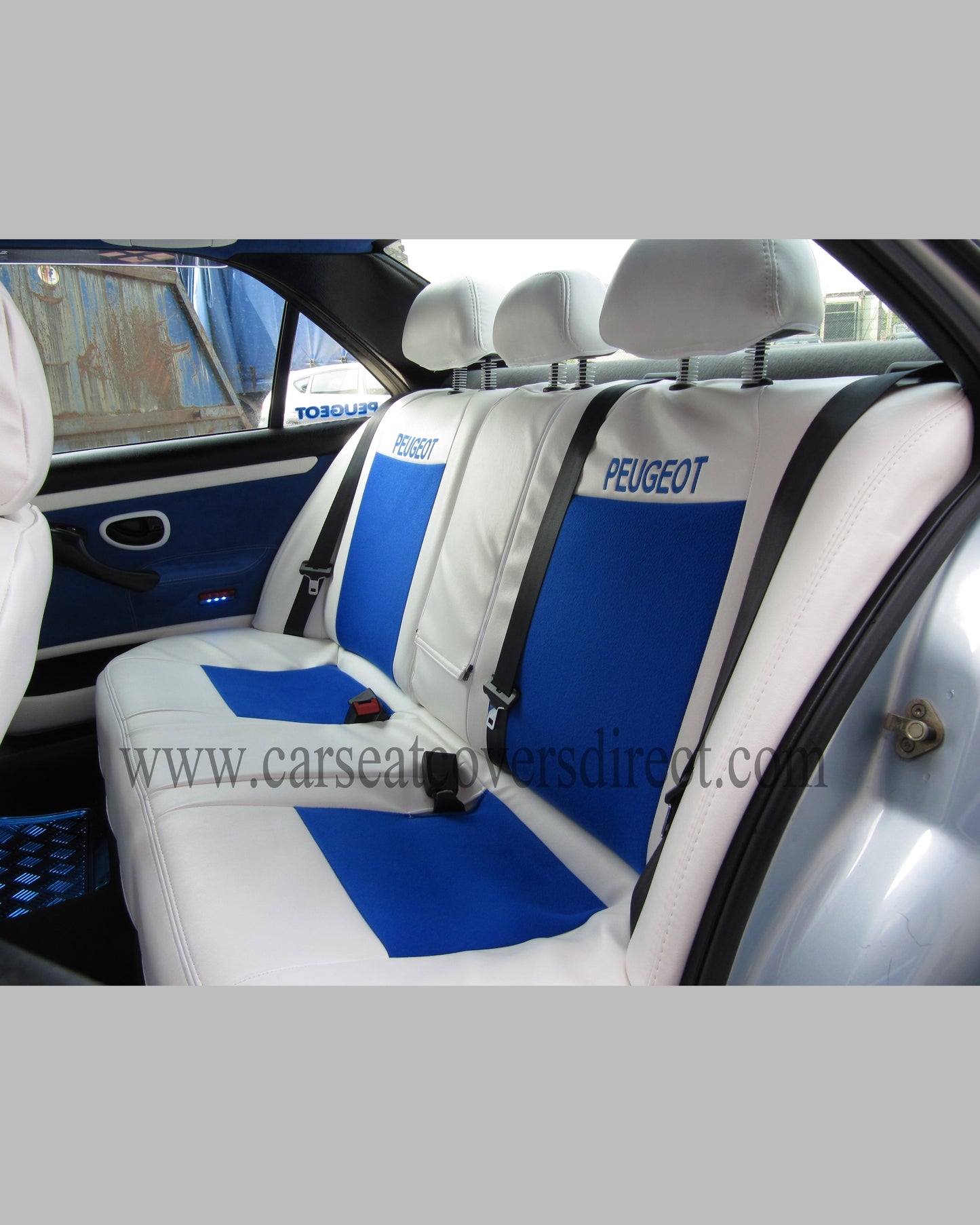Peugeot 406 White And Blue Leatherette Seat Covers