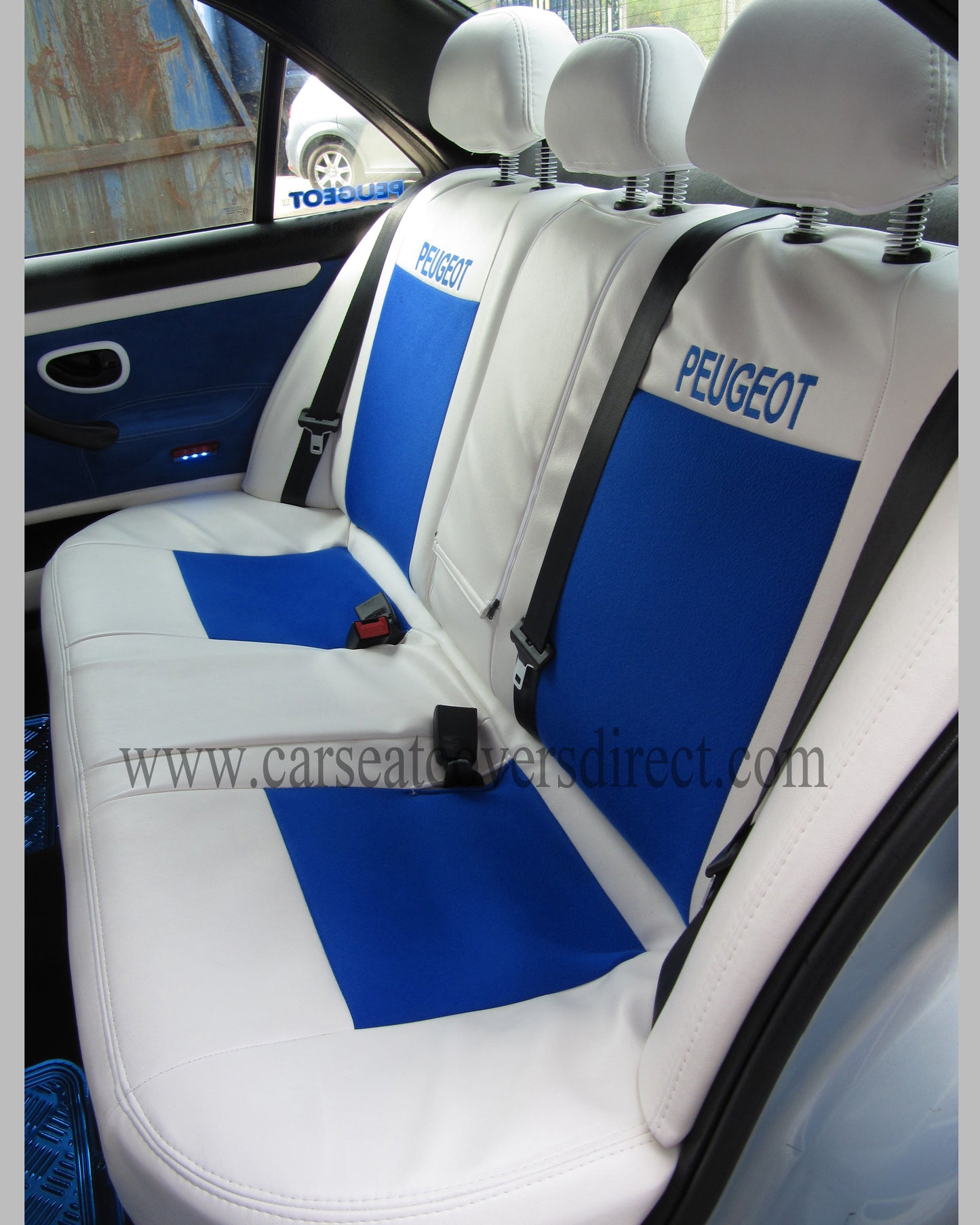 Peugeot 406 White And Blue Leatherette Seat Covers