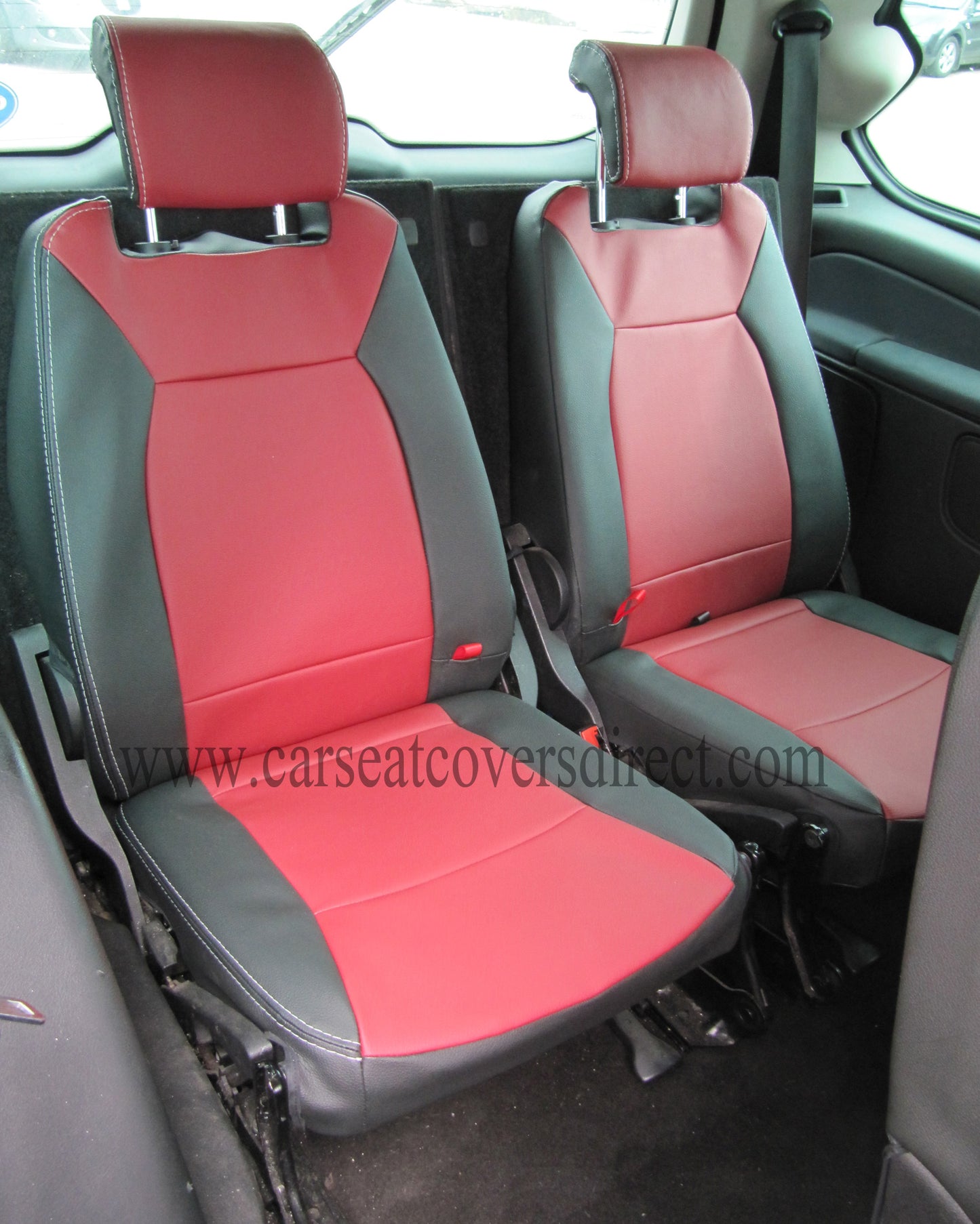 Ford Galaxy 3rd Gen Black & Red Leatherette Seat Covers